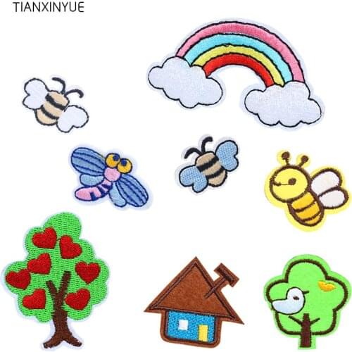 TIANXINYUE 8 kinds/lot Cartoon Pattern Embroidered Patches Iron On Fabric Patches Appliques Patches For Clothing Kids Jeans