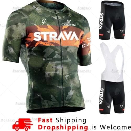 STRAVA Cycling Jersey Set for Men 2021 Males' Short Sleeve Bicycle Team Cycling Sweatshirt Suit Anti-UV MTB Bike Uniform