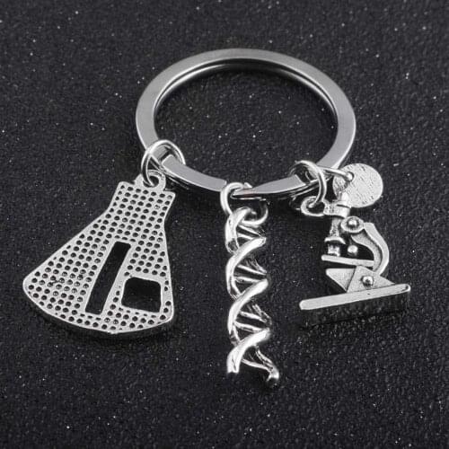 Creative Flask DNA Microscope Gene Design Keychain Keyring Key Rings Bag Pendant Key Chains Holders for Men Jewellery Gift