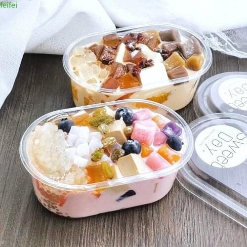 25pcs Net red 500ml transparent full bowl ins wind PET plastic thickened dessert cake box ice cream pudding yogurt cup with lid