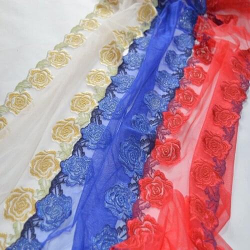 5Meters Beautiful Rose Flower Venise Embroidery Lace Trim Hot New Red Yellow Sapphire Laces Fabric DIY Bra Underwear 32cm Width