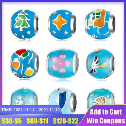 925 Sterling Silver Colorful Enamel Snowflake Dragonfly Pattern European Charm Beads fit Original Bracelets Fine Charms Jewelry