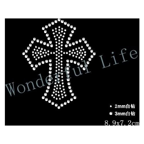 Free shipping CROSS Heat Transfer Hotfix Iron On Motifs two size rhinestones cross sign image for juesuas