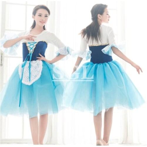 Free Shipping Blue Color Sequin Velour Bodies Ballet Tutu Skirts Giselle Tutus Classical Lace Tutus For Ballet Performance CB004