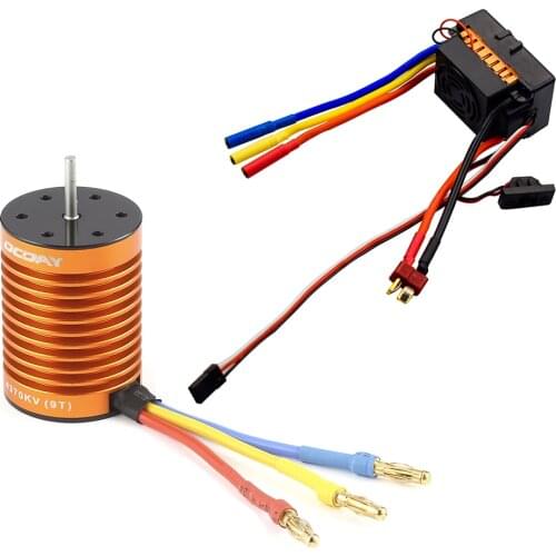 OCDAY 9T 4370KV 4 poles Sensorless Brushless Motor with 60A Electronic Speed Controller Combo Set for 1/10 RC Car and Truck