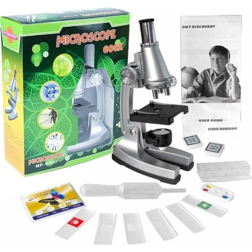 100X 300X 600X Children Toy Monocular Student Microscope with Mirror and Lamp
