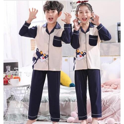 Boys Girls Pajamas Spring Autumn Long sleeve Nightwear Childrens Clothing Sleepwear Cotton Pyjamas Homewear Sets For Kids 2-14Y