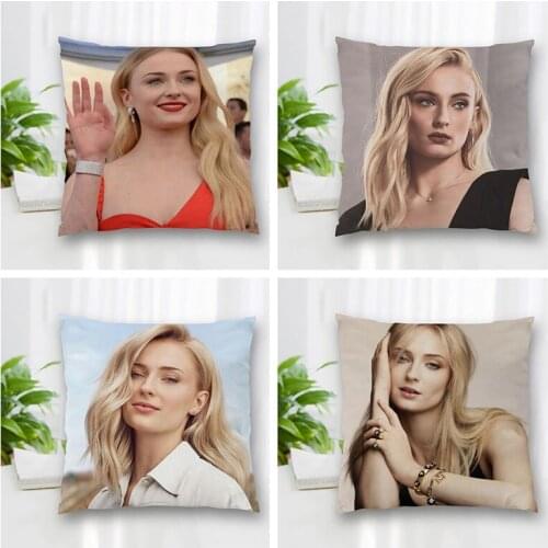 Hot Sale Custom Sophie Turner Square Pillowcase Zipper Double-Sided Pillowcase Living Room Bedroom Multi-Size 35x35cm 60x60cm