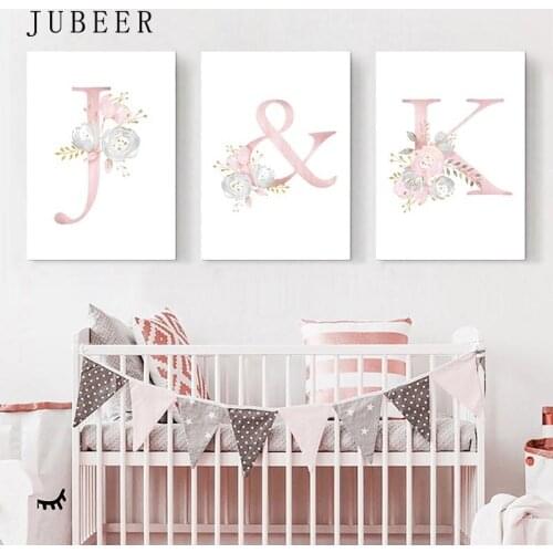 Personalized Girls Name Custom Poster Baby Posters Nursery Prints Pink Flowers Wall Art Canvas Painting Pictures For Girls Room