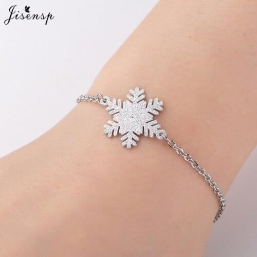 Jisensp Stainless Steel Bracelet Delicate Snowflake Chain Bracelet Fashion Jewelry for Women Girls Christmas Gift bijoux