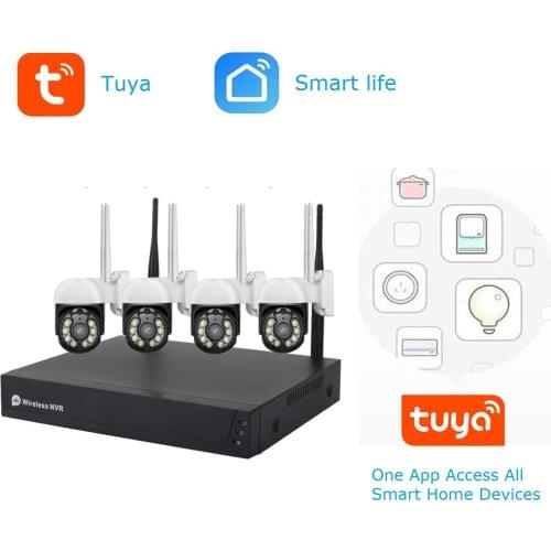 Wouwon PTZ 4CH Video System Tuya Smart Life Surveillance Camera NVR Kit 3MP Wireless WIFI CCTV System Camera Security System