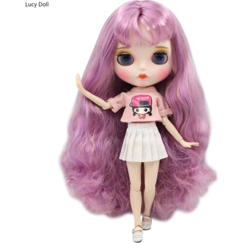 ICY Factory Blythee Doll 1/6 Toy White Skin Joint Body Bjd Pink Mix Hair Matte Face With Eyebrow Customized Doll 30cm