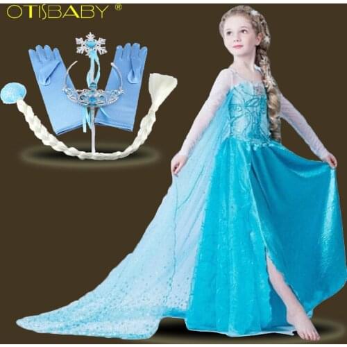 Summer Style Children Elsa Dress for Girls Clothing with Long Cape Snow Queen Prom Party Long Sleeve Beauty Girl Dress for 2-12Y