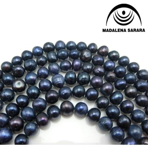 MADALENA SARARA AAA 7-8mm Near Round Black Freshwater Pearl For DIY Jewelry Making 40-42pcs/Strand