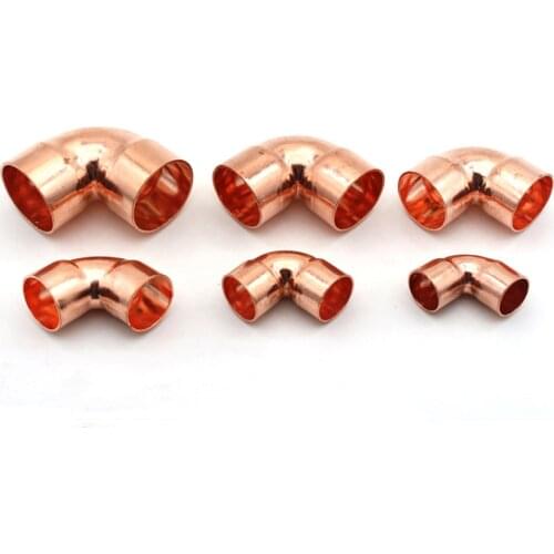 1/4" 3/8" 1/2" 8 10 14 15 16mm ID 99.9% Copper End Feed Solder 90 Degree Elbow Plumbing Fitting Coupler For Air Condition
