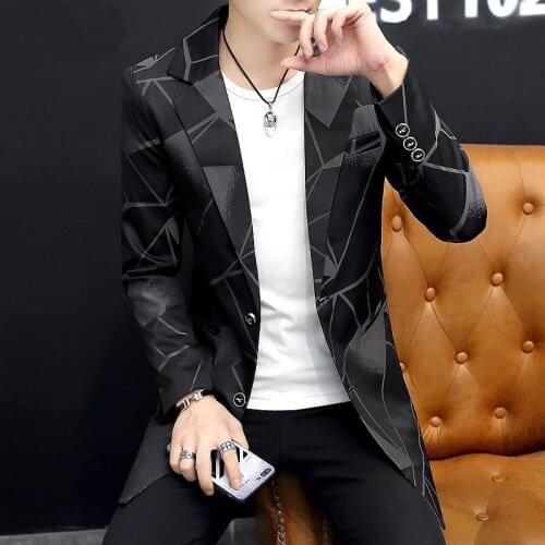 Spring Autumn Mens Blazers Jacket Long Business Casual Coat Slim Fit Single Breasted Lapel Collar Suits & Blazer C113
