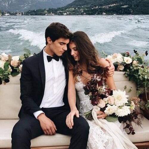 ANNIEBRITNEY Black 2 Piece Slim Fit Men Formal Suit Tailor Made Groom Wedding Tuxedo 2 Piece Prom Wedding Business Men Suit Set