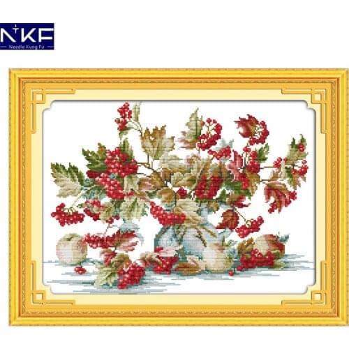 NKF Liitle Red Fruit Stamped Cross Stitch Patterns Embroidery Needlework Set 11CT14CT Chinese Cross Stitch Kits for Home Decor