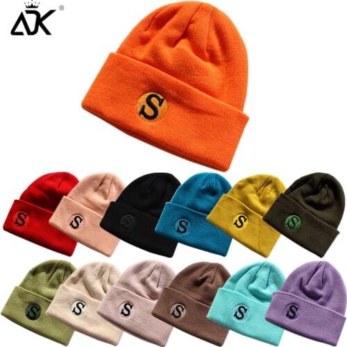 New Winter Knitted Hats Beanies Embroidered Wool Cap Warm Unisex Hat Skullies Elastic Solid Color Soft Hip-hop Hat For Adult