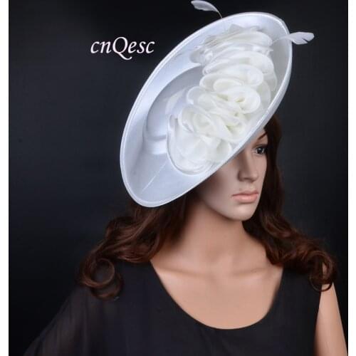 NEW ARRIVAL! White cream Large Matte satin fascinator saucer hatinator womens hat Formal dress hats for Wedding Races