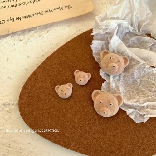 Flocking bear silver earrings, Japan and South Korea east gate cartoon young girl earrings web celebrity plush earrings