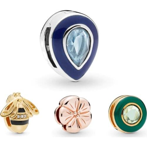 925 Silver Bead Charms Enamel Reflexion Dazzling Blue Droplet Clip Charm Fit Reflexions Bracelet Women Diy jewelry
