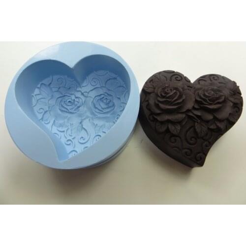 Silicone Mould Heart Shpae Rose Flower Design Soap Mold DIY Articraft Silicone Soap Molds Pudding Jelly Candle Mold HC0011
