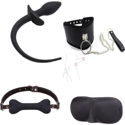 Silicone Dog Tail Anal Toys Anal Expander ,Bondage Collar,Bone Gag,BDSM Cosplay Bondage Adult Games Erotic Sex Toys For Couples