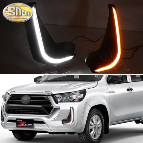 SNCN LED Daytime Running Light For Toyota Hilux 2020 2021 Revo Yellow Turn Signal Relay Waterproof 12V DRL Fog Lamp Decoration