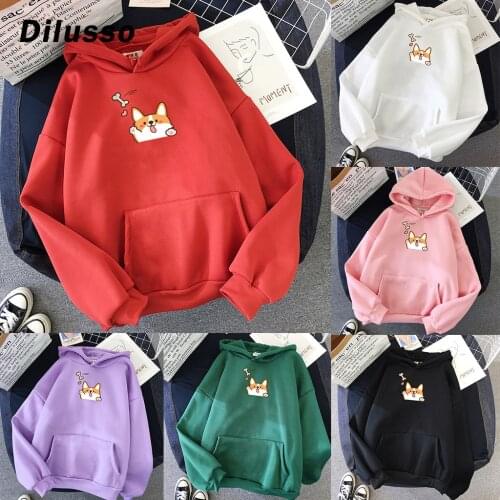 Women Autumn Winter Pockets Long Sleeve Sweatshirts Cartoon Print Casual Sweatshirts Loose Female Hooded Sweatshirts#D3