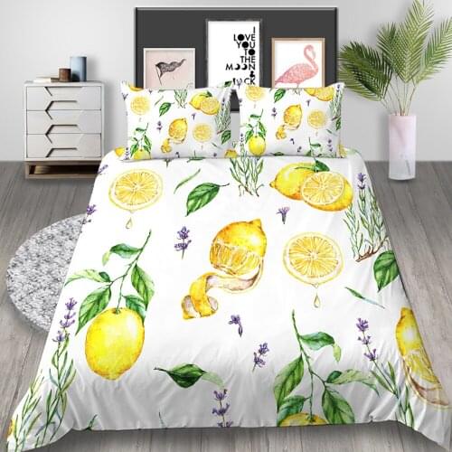 Thumbedding Lemon Bedding Set Queen Fresh Fashion Duvet Cover Nature White King Twin Full Single Double Comfortable Bed Set