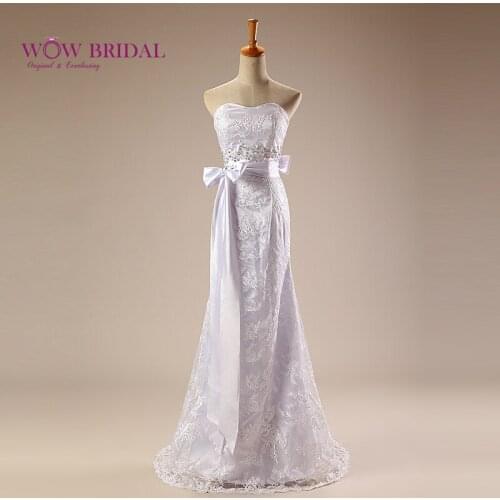 Wowbridal Graceful Lace Evening Dress 2021 Sweetheart Strapless Embroidered Sequin Beaded Bow Sash Satin Mermaid Formal Dress