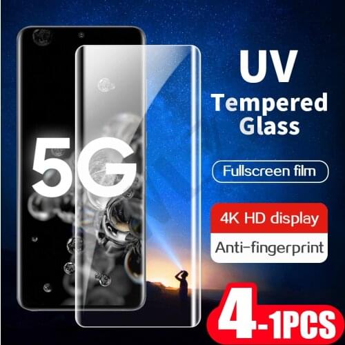 4-1Pcs UV full glue tempered glass for Samsung Galaxy S20 S21 ultra phone screen protector S8 S9 S10 plus protective Film