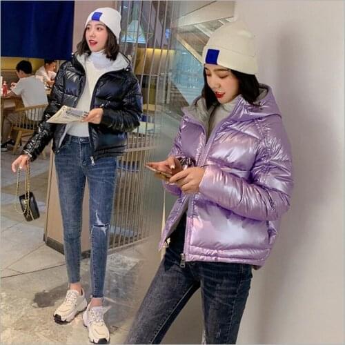 Women Winter jacket Silver Cotton Jacket Glossy New 2019 Thick Shiny short student bread coat Pink purple Warm women Parkas Z66