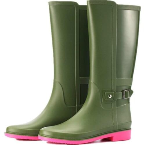 PU Slip-on Rubber Women Rainboots Womens Rain Boots Waterproof Matte Knee-High Wellies Wellington Boots Rainshoes