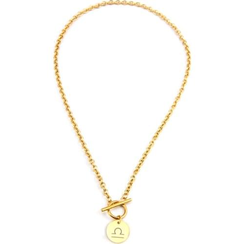 Women Zodiac Charm Necklace 12 Horoscope Sign Gold Pendant Toggle clasp 4mm Cable chain 12 Constellations Jewelry Gifts