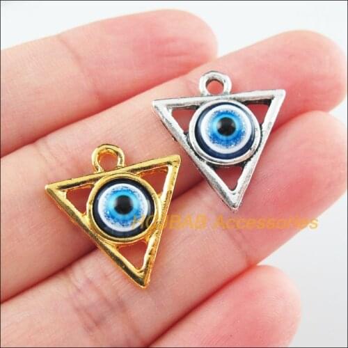 15Pcs Gold Tibetan Silver Tone Triangle Eye Resin Charms Pendants 19.5x21mm
