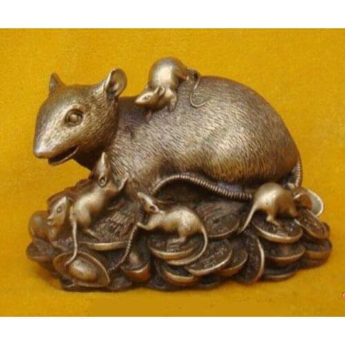 12 cm * / Chinese bronze statue of Five mice carrying wealyh