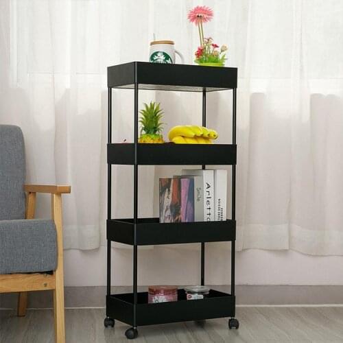 4 Layer Movable Storage Rack Shelf With Pulley Mobile Kitchen Toilet Bathroom Storage Rack Trolley Finishing Rack Organizer HWC