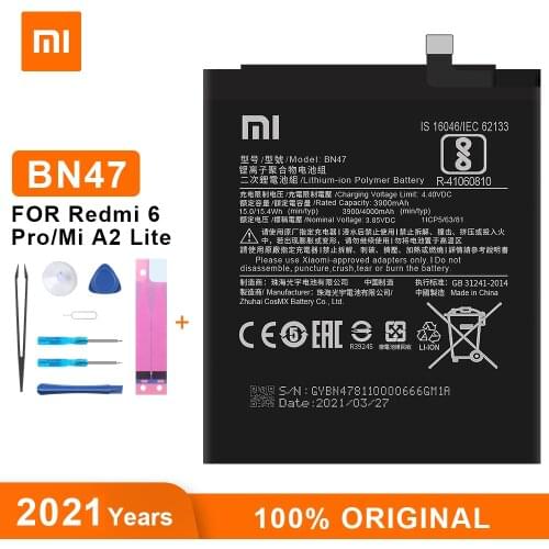 Xiao Mi Original Battery BN47 4000 mAh for Xiaomi Redmi 6 Pro / Mi A2 Lite High Quality Phone Replacement Batteries