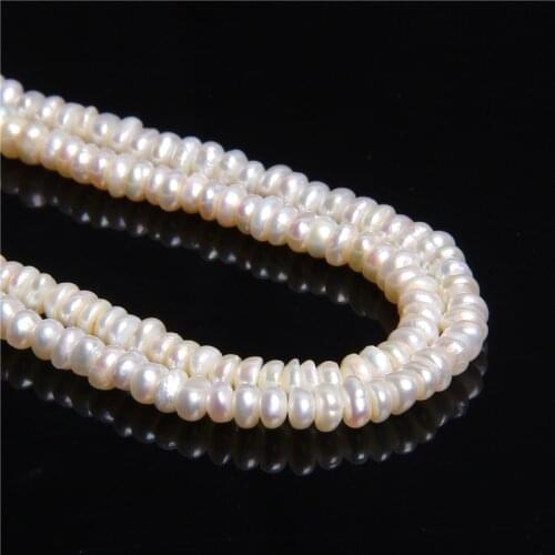 4mm AA Flat round Natural Pearls Baroque Freshwater Pearl Bead Small Button Seed Loose Beads For DIY Jewelry Making 14" strand