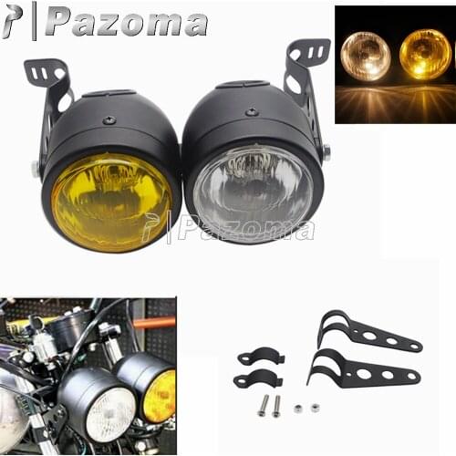 Side Mount Custom Twin Dual Dominator Headlight H4 12V 35W 3.5" Headlamp Retro Light for Chopper Bobber Cafe Racer Scrambler
