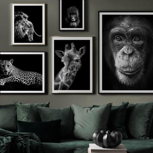 Animal Canvas Poster Black and White Wall Art Painting Tiger Monkey Wall Decor Picture Room Decoration Aesthetic No Frame