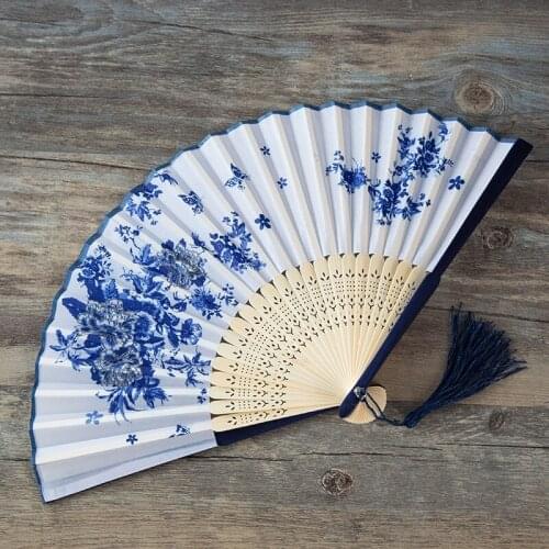Chinese Silk Folding Fan Japanese Pattern Art Craft Gift Home Decoration Vintage Style Ornament Dance Hand Fan Performance Props