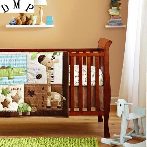 6PCS Boy Baby Crib Cot Bedding Set Dust Ruffle,Comforter Crib Bumper Fitted Sheet kit de berço (4bumper+duvet+bed cover)