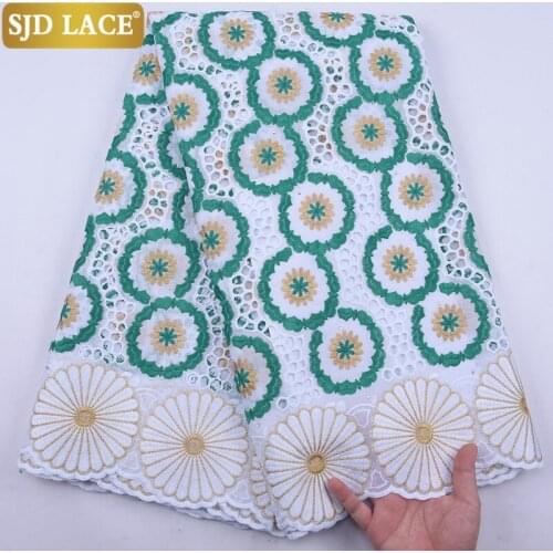 SJD LACE 100% Cotton Dubai Style African Lace Fabric High Quality Swiss Voile Lace In Switzerland For Wedding Party Dress A2132