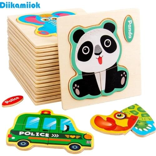 Small 3D Cartoon Animal Traffic Car Jigsaw Puzzle Baby Early Learning Education Toy Children Wooden Educational Toys for Kids