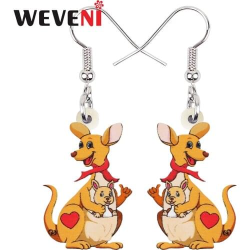 WEVENI Mothers Day Acrylic Cute Cartoon Heart Kangaroo Earrings Big Long Drop Dangle Fashion Gift Jewelry Charms For Women Girl