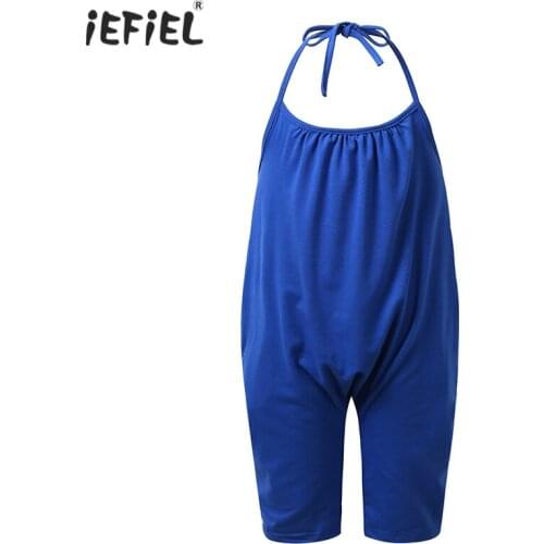 Cute Baby Summer Jumpsuits for Kids Girls Cotton Sleeveless Halter Neck Backless Harem Strap Romper Jumpsuit with Pockets