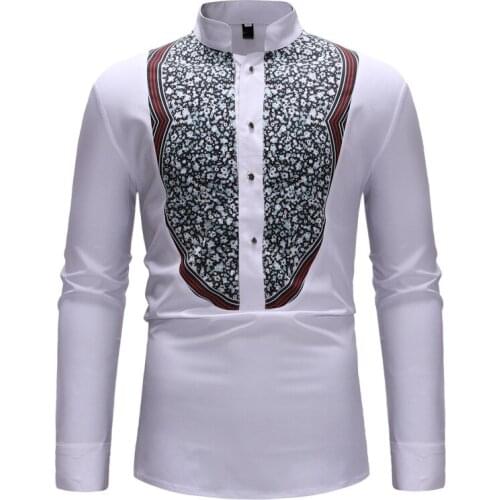 Mens African Tribal Graphic Shirt 2020 Brand Dashiki Men African Clothes Slim Fit Long Sleeve Button up Mandarin Collar Shirt